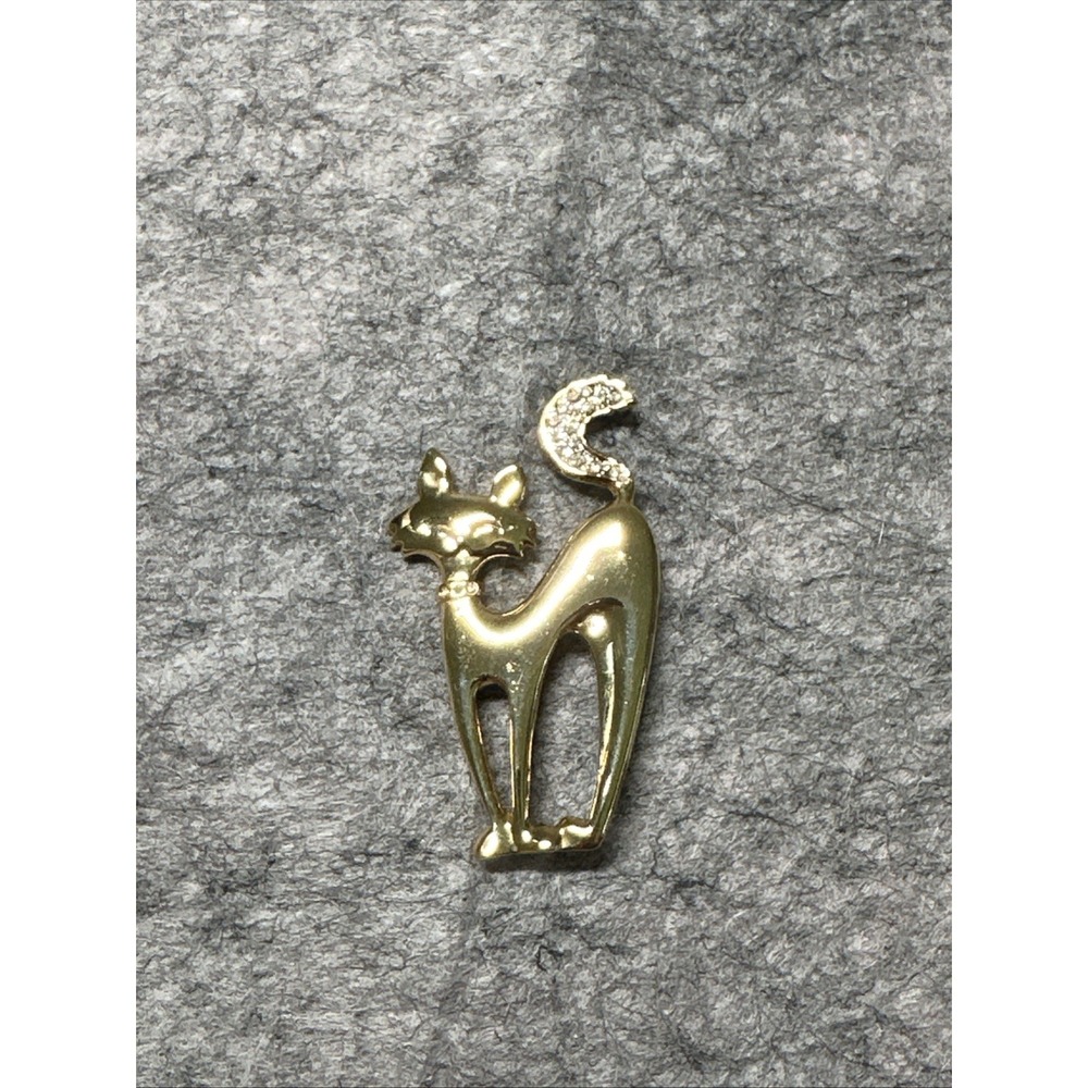 1980s Cat Kitten Kitty Rhinestone Vintage Figural Pin Brooch
